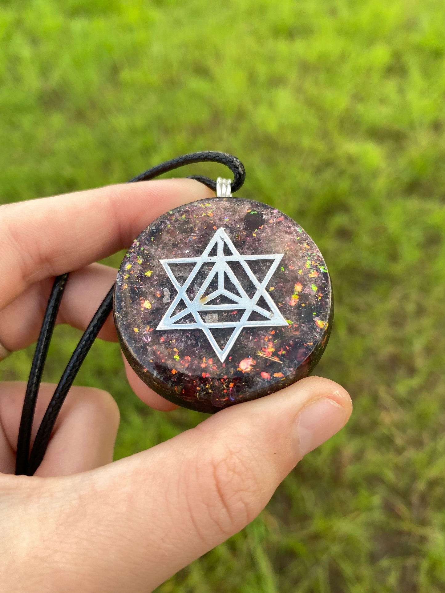Merkaba. Pendant Necklace. Made w Elite Shungite. Almandine Garnet. Tensor Ring. Powerful. EMF Protection. 5G Protection.