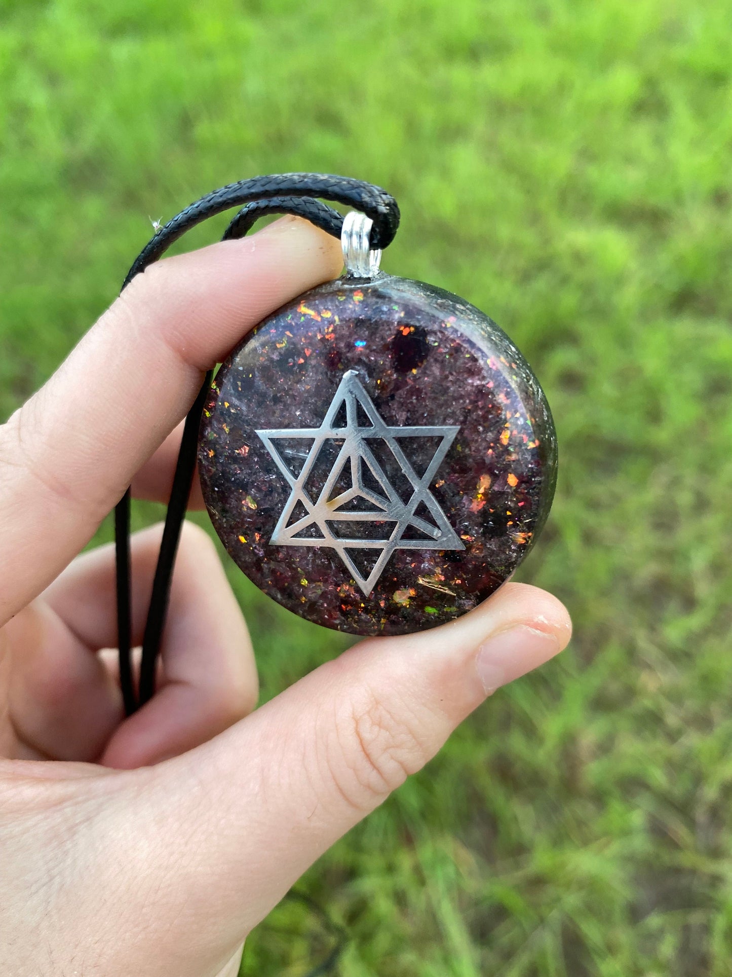 Merkaba. Pendant Necklace. Made w Elite Shungite. Almandine Garnet. Tensor Ring. Powerful. EMF Protection. 5G Protection.