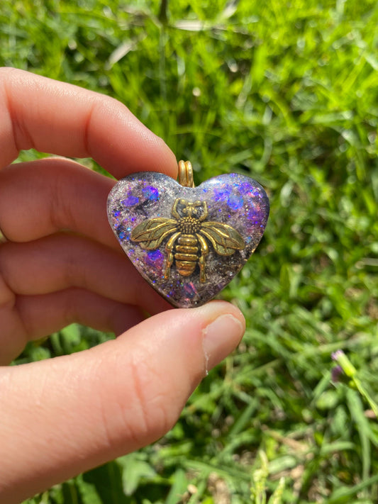 Bee. Pendant Necklace. Made w Elite Shungite and Amethyst. Tensor Ring. Powerful. EMF Protection. 5G Protection.