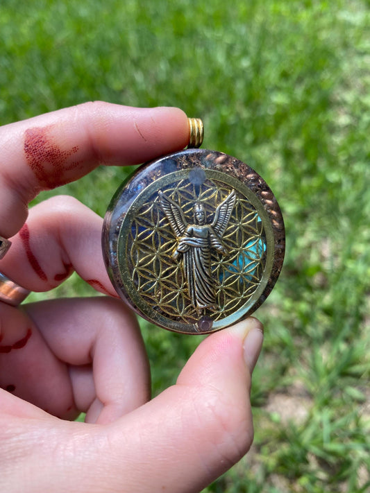 Arch Angel. Orgone Pendant Necklace. Made w Elite Shungite, Labradorite, & Tensor Ring. Powerful. 5G Protection.