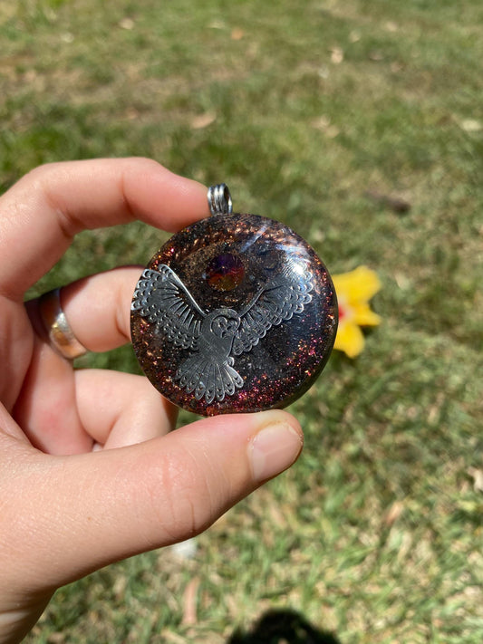 Owl. Orgone Pendant Necklace. Made w Elite Shungite, Lodestone and Tensor Ring. Powerful. EMF Protection. 5G Protection.