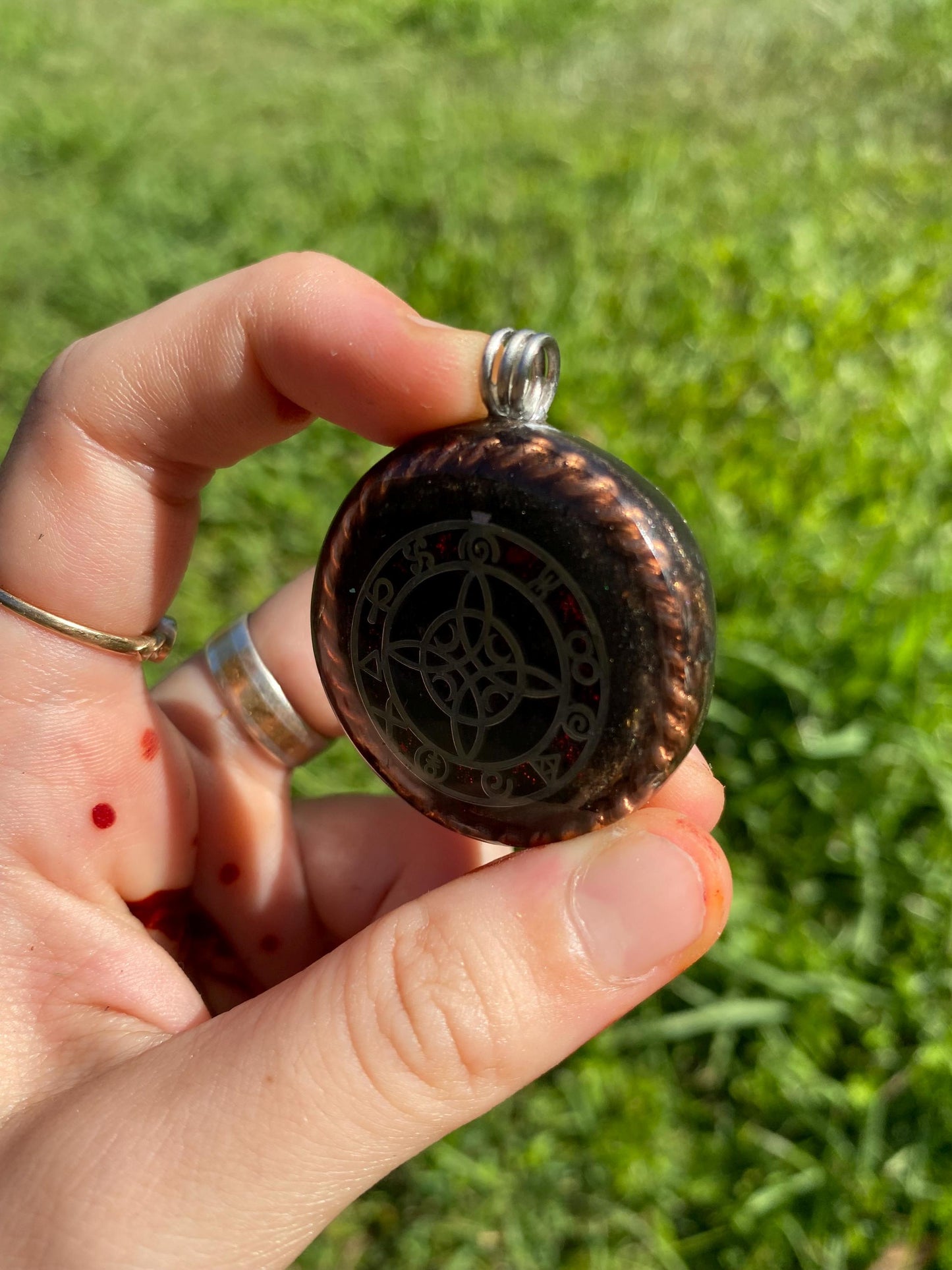 Celtic knot. Orgone Pendant Necklace. Made w Elite Shungite, Lodestone and Tensor Ring. Powerful. EMF Protection. 5G Protection.