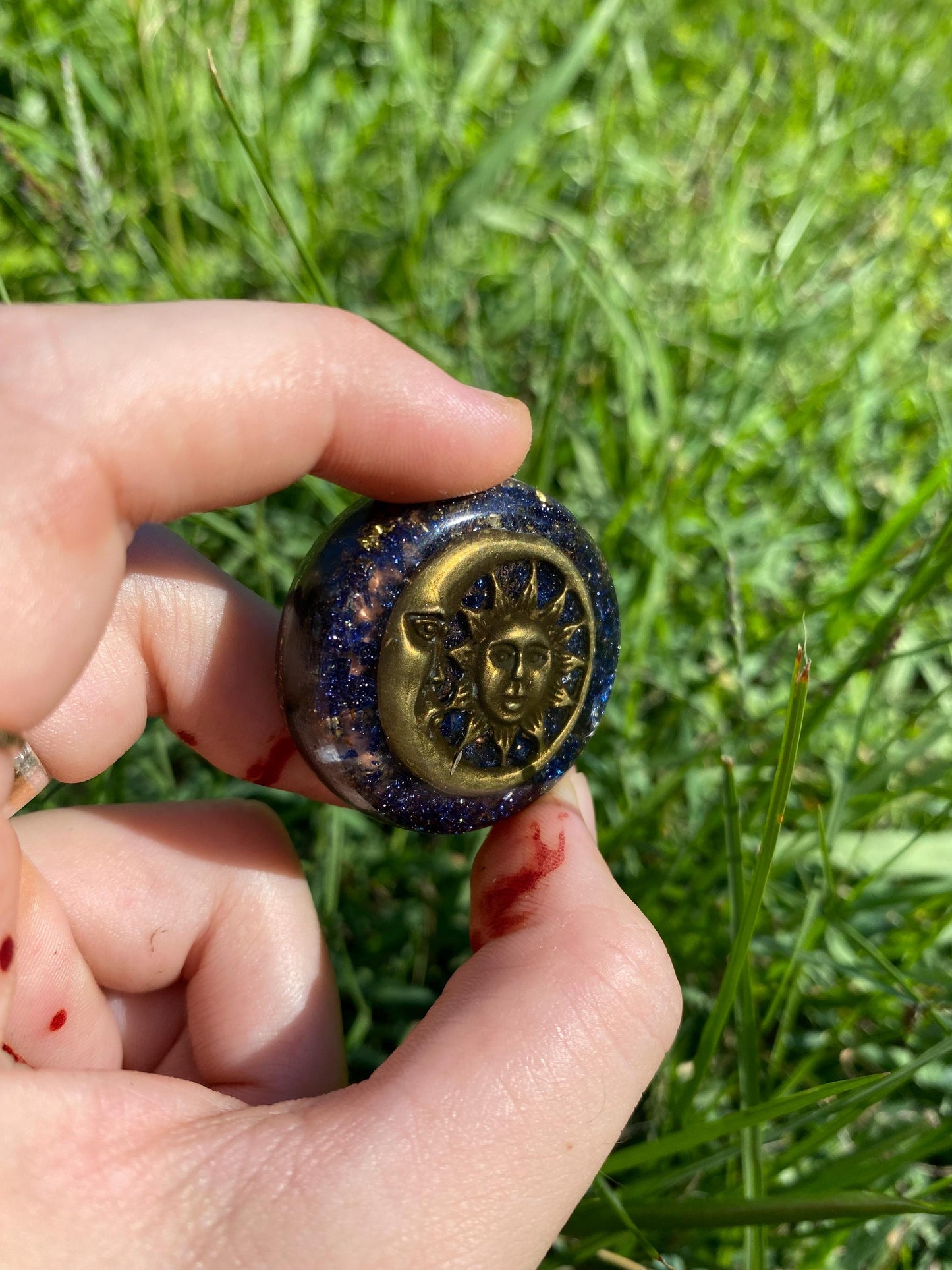 Sun/Moon Orgone Pendant Necklace. Made w Elite Shungite, Selenite & Blue Goldstone. Powerful. EMF Protection. 5G Protection. TENSOR RING