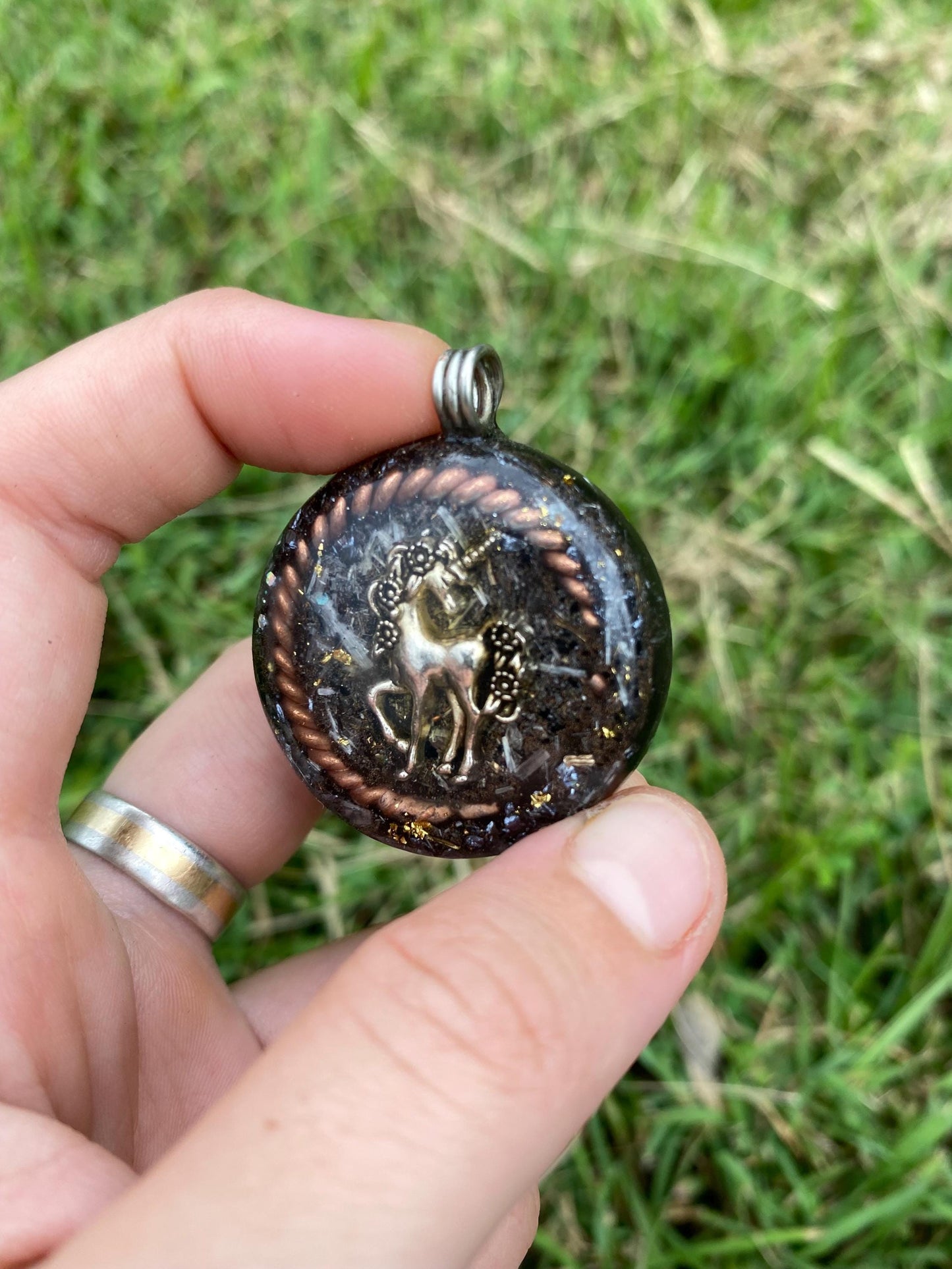 Unicorn Orgonite Pendant: Elite Shungite, Selenite, 24ct Gold