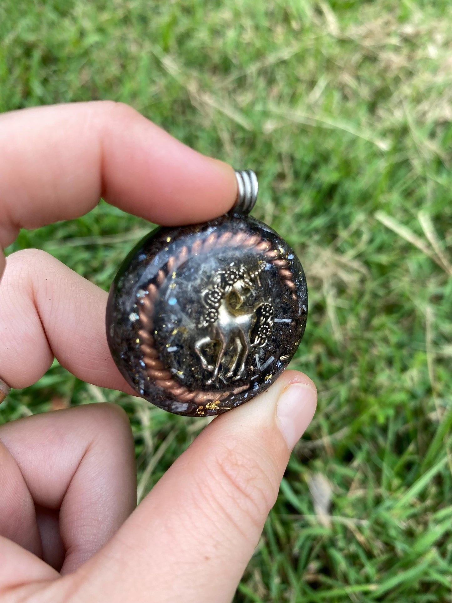 Unicorn Orgonite Pendant: Elite Shungite, Selenite, 24ct Gold