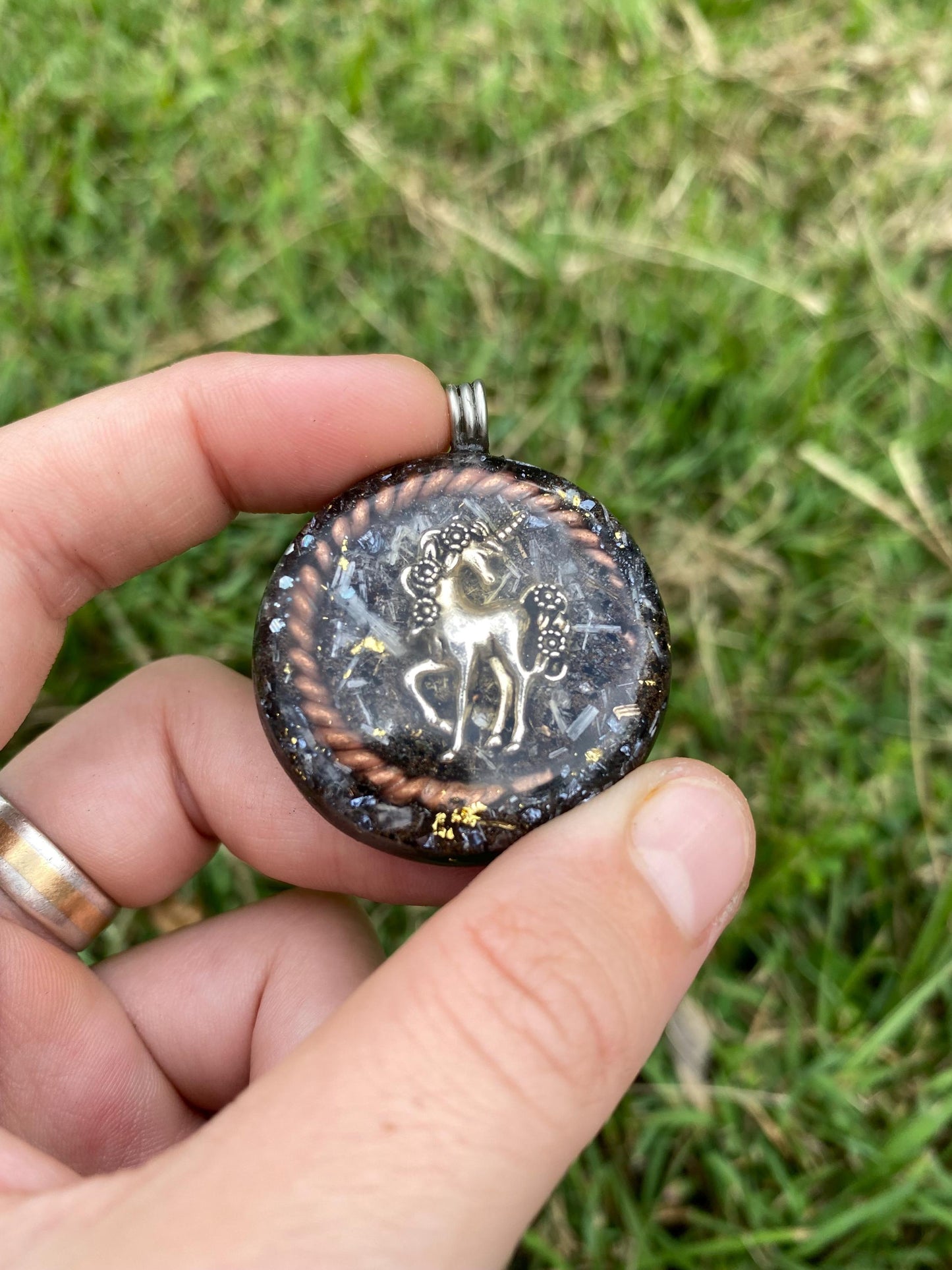 Unicorn Orgonite Pendant: Elite Shungite, Selenite, 24ct Gold