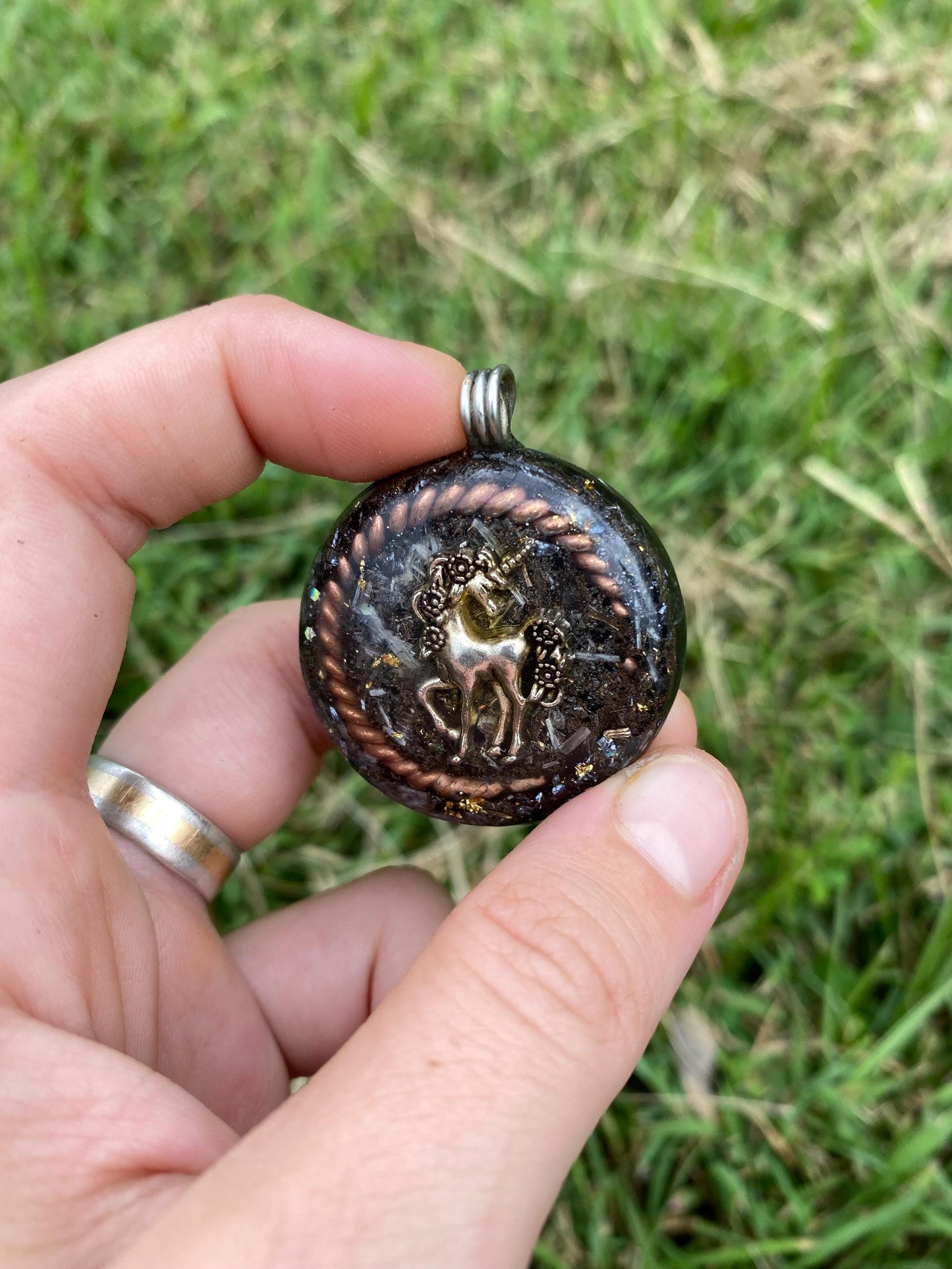 Unicorn Orgonite Pendant: Elite Shungite, Selenite, 24ct Gold