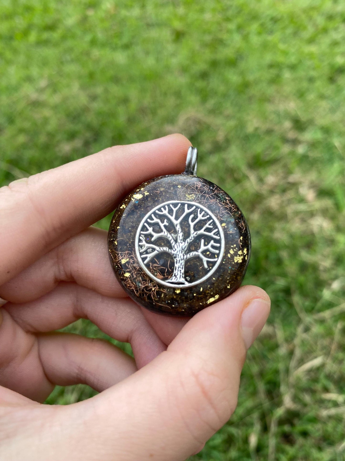 Tree of Life Orgone Pendant Necklace. TENSOR RING. Elite Shungite. Bronzite. EMF, 5G Protection. 24ct gold