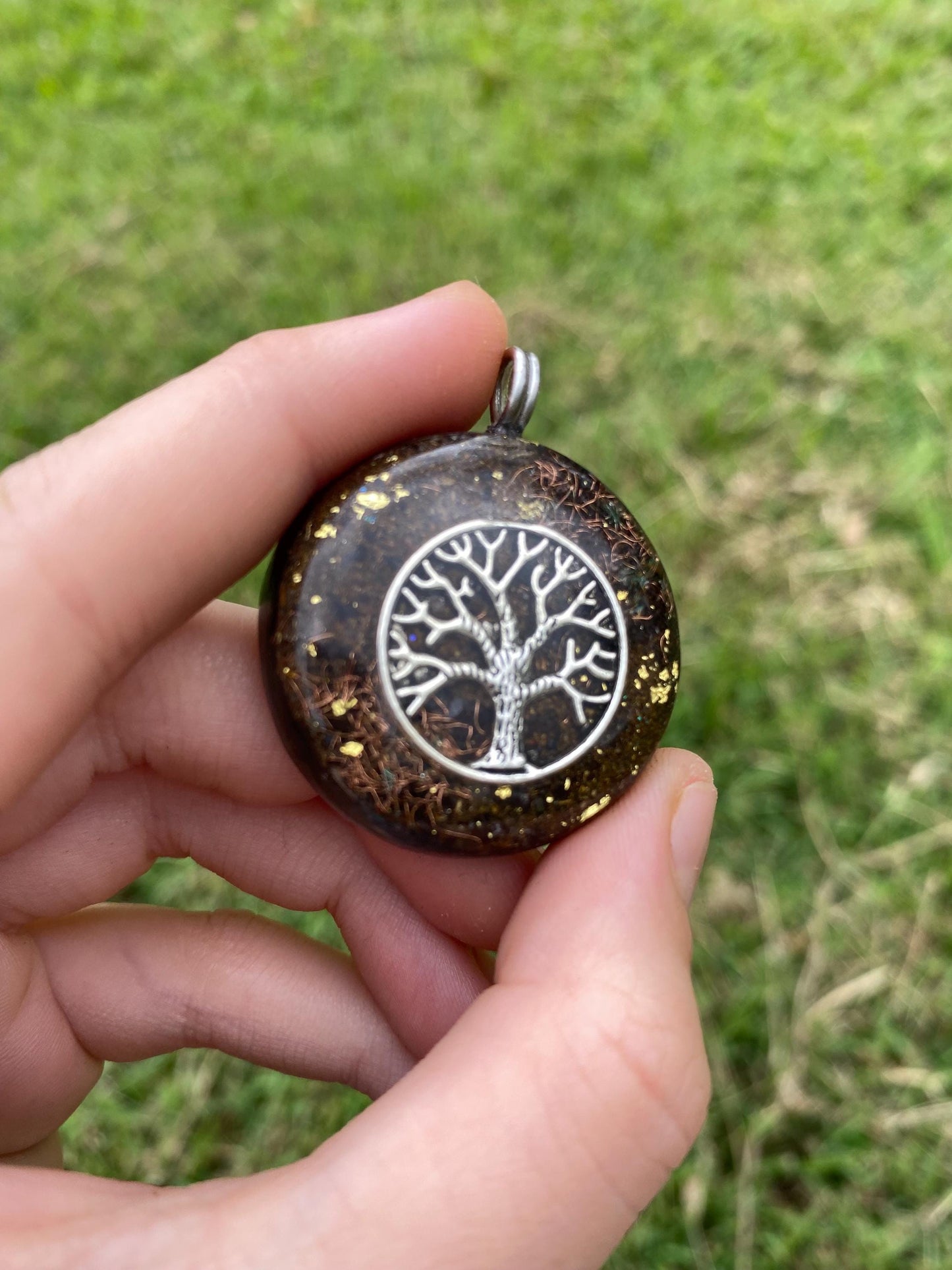 Tree of Life Orgone Pendant Necklace. TENSOR RING. Elite Shungite. Bronzite. EMF, 5G Protection. 24ct gold