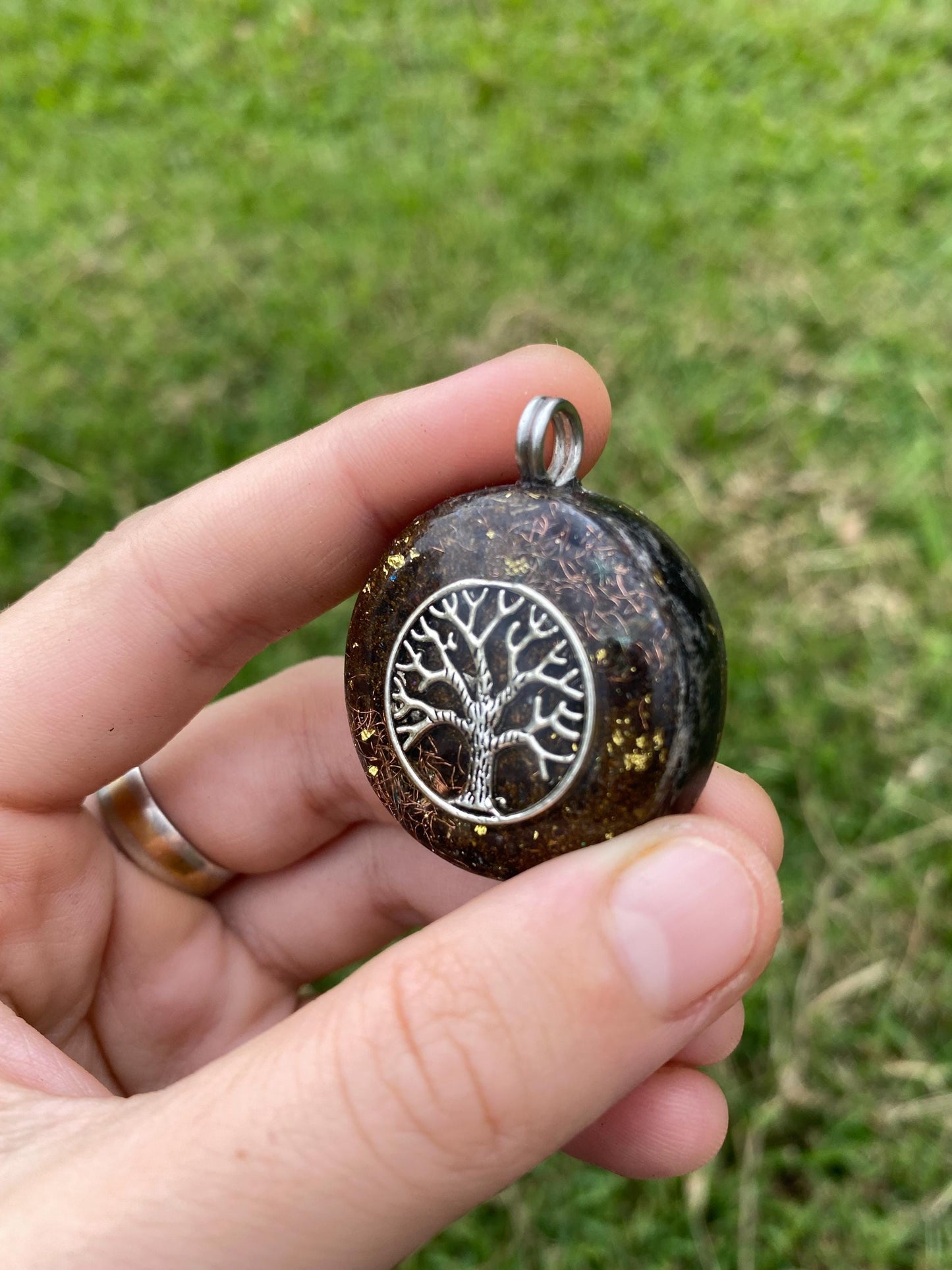Tree of Life Orgone Pendant Necklace. TENSOR RING. Elite Shungite. Bronzite. EMF, 5G Protection. 24ct gold