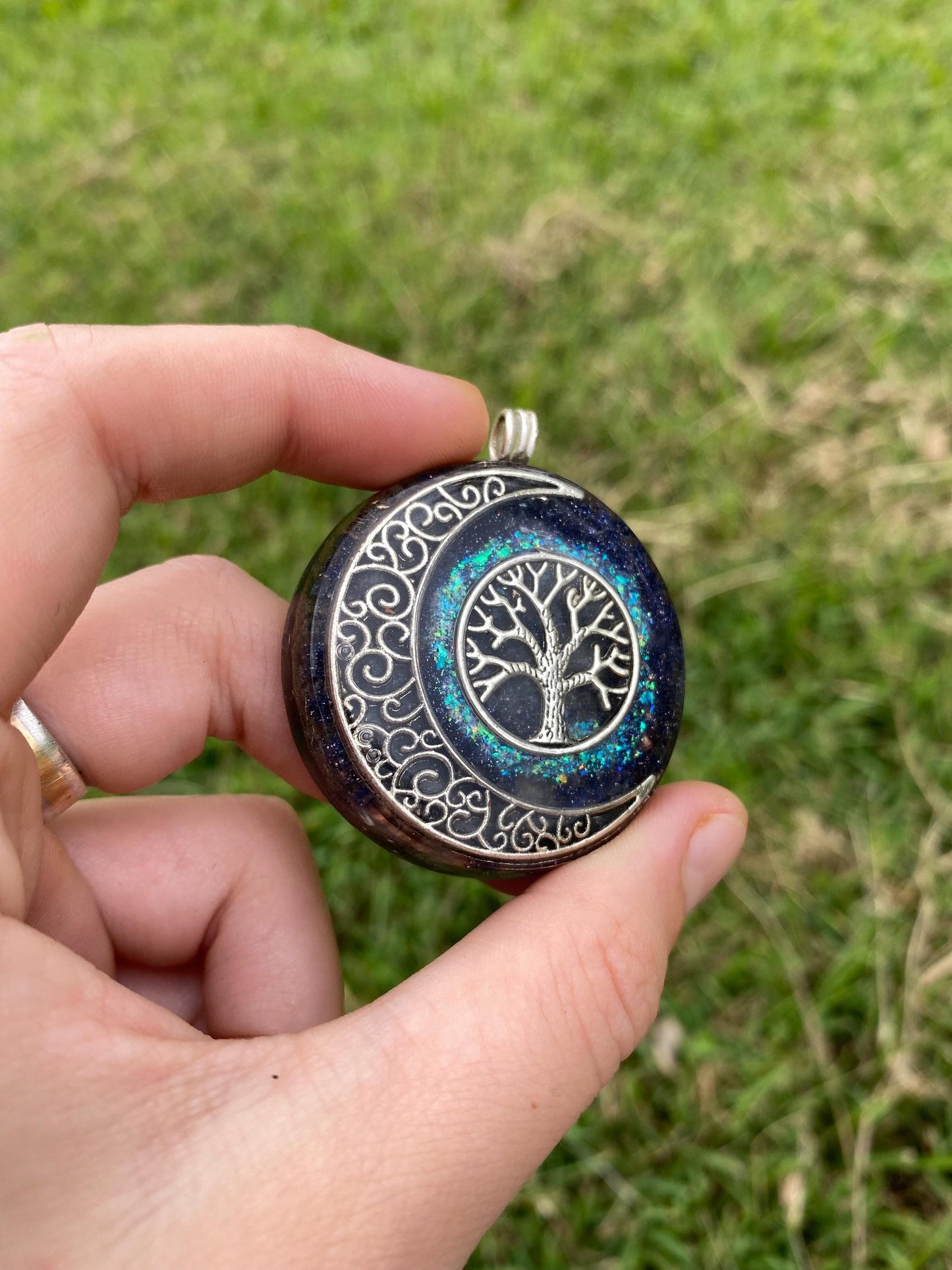 Tree Of Life Orgone Pendant Necklace. Made w Elite Shungite, Selenite & Blue Goldstone. Powerful. EMF Protection. 5G Protection. TENSOR RING