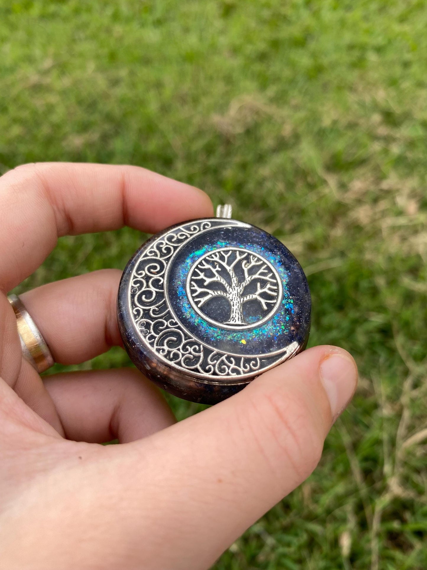 Tree Of Life Orgone Pendant Necklace. Made w Elite Shungite, Selenite & Blue Goldstone. Powerful. EMF Protection. 5G Protection. TENSOR RING