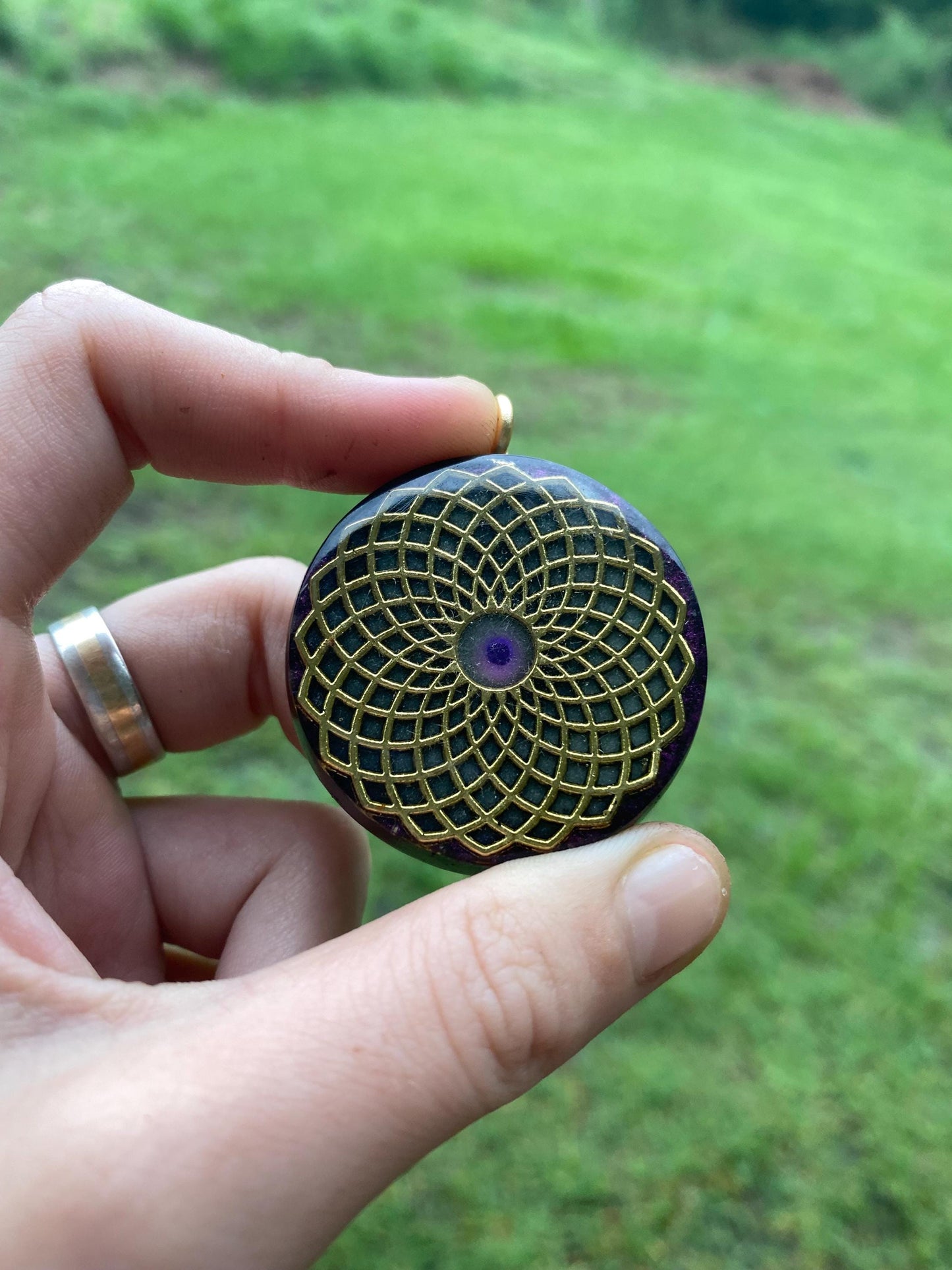 Torus. Pendant Necklace. Made w Elite Shungite, Selenite and Mica . Powerful. EMF Protection. 5G Protection. TENSOR RING. 24ct Gold