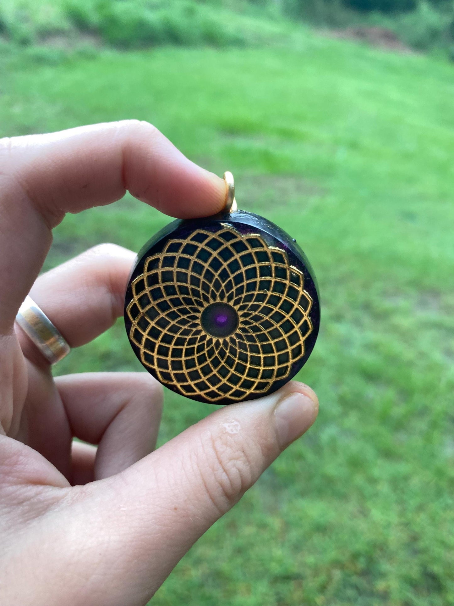 Torus. Pendant Necklace. Made w Elite Shungite, Selenite and Mica . Powerful. EMF Protection. 5G Protection. TENSOR RING. 24ct Gold