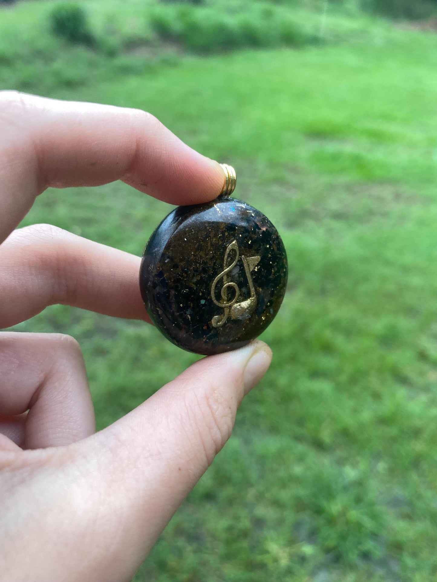 Treble Clef. Orgone Pendant Necklace. TENSOR RING. Elite Shungite. Bronzite. EMF, 5G Protection. 24ct gold