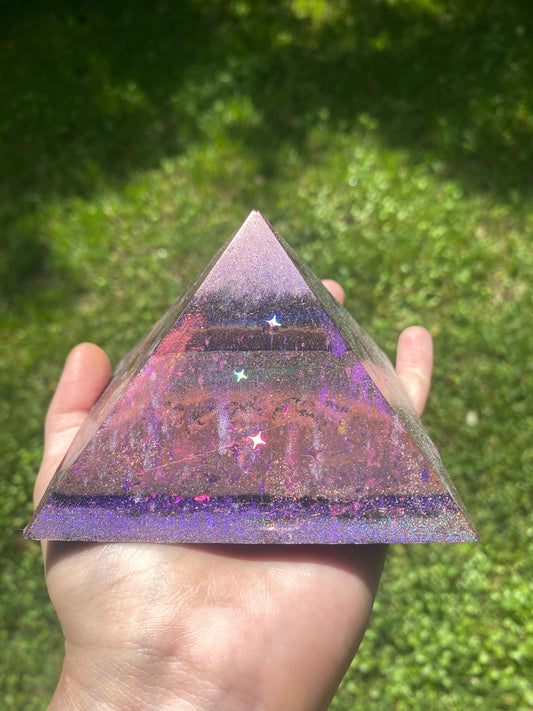 Twinkling Pink Orgone Pyramid! Home Protection, 5G Protection, EMF Protection. Elite Shungite. Made With Fluorite