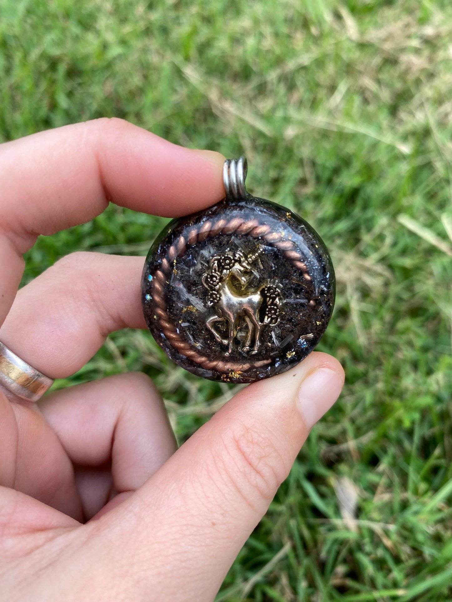 Unicorn Orgonite Pendant: Elite Shungite, Selenite, 24ct Gold