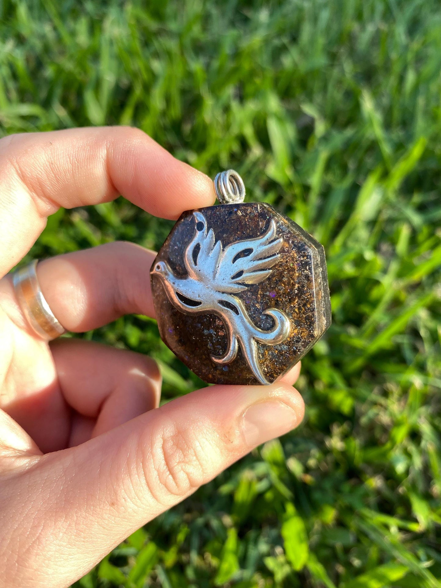 Pheonix. Orgone Pendant Necklace. TENSOR RING. Elite Shungite. Bronzite. EMF, 5G Protection.