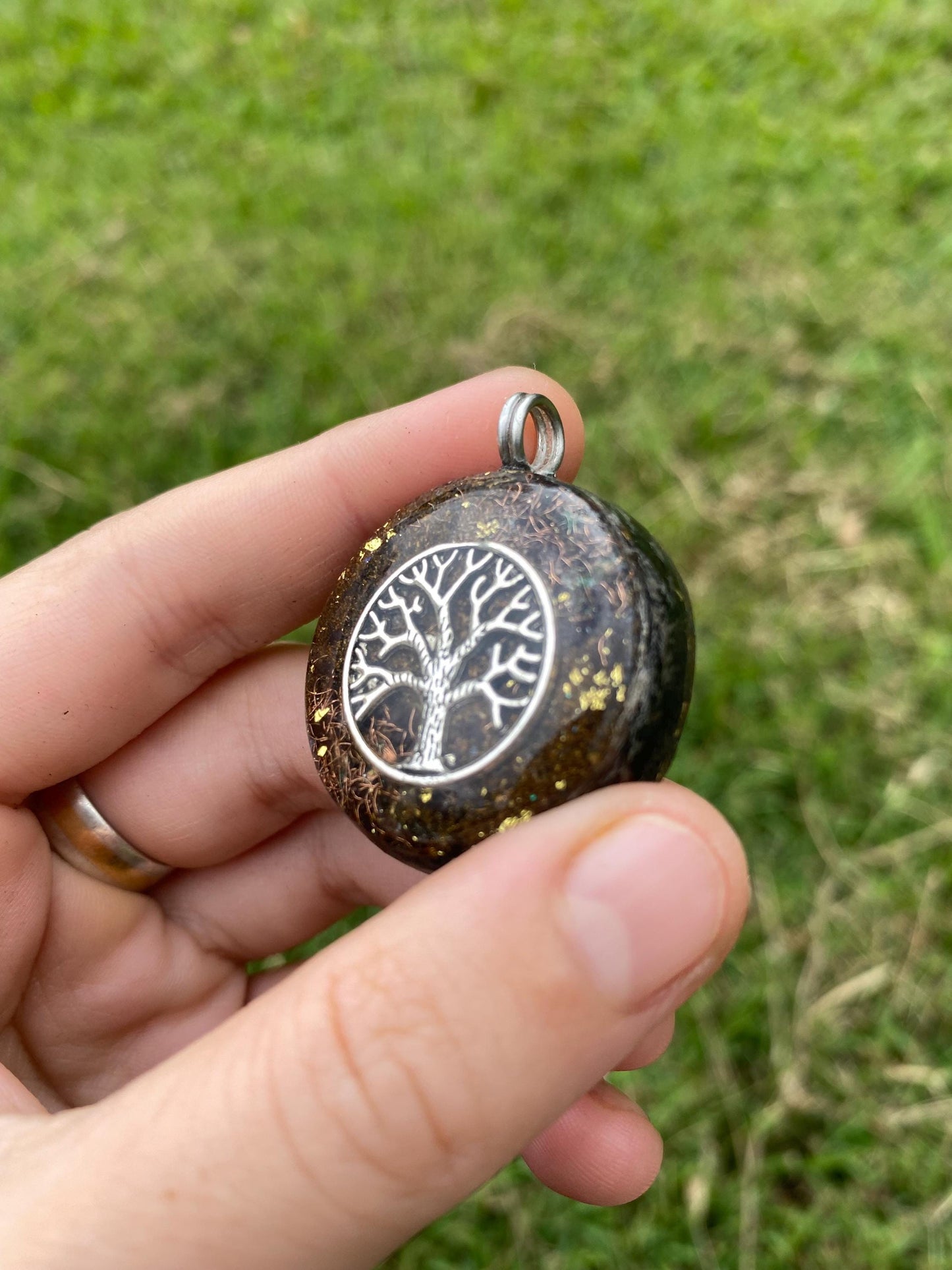 Tree of Life Orgone Pendant Necklace. TENSOR RING. Elite Shungite. Bronzite. EMF, 5G Protection. 24ct gold