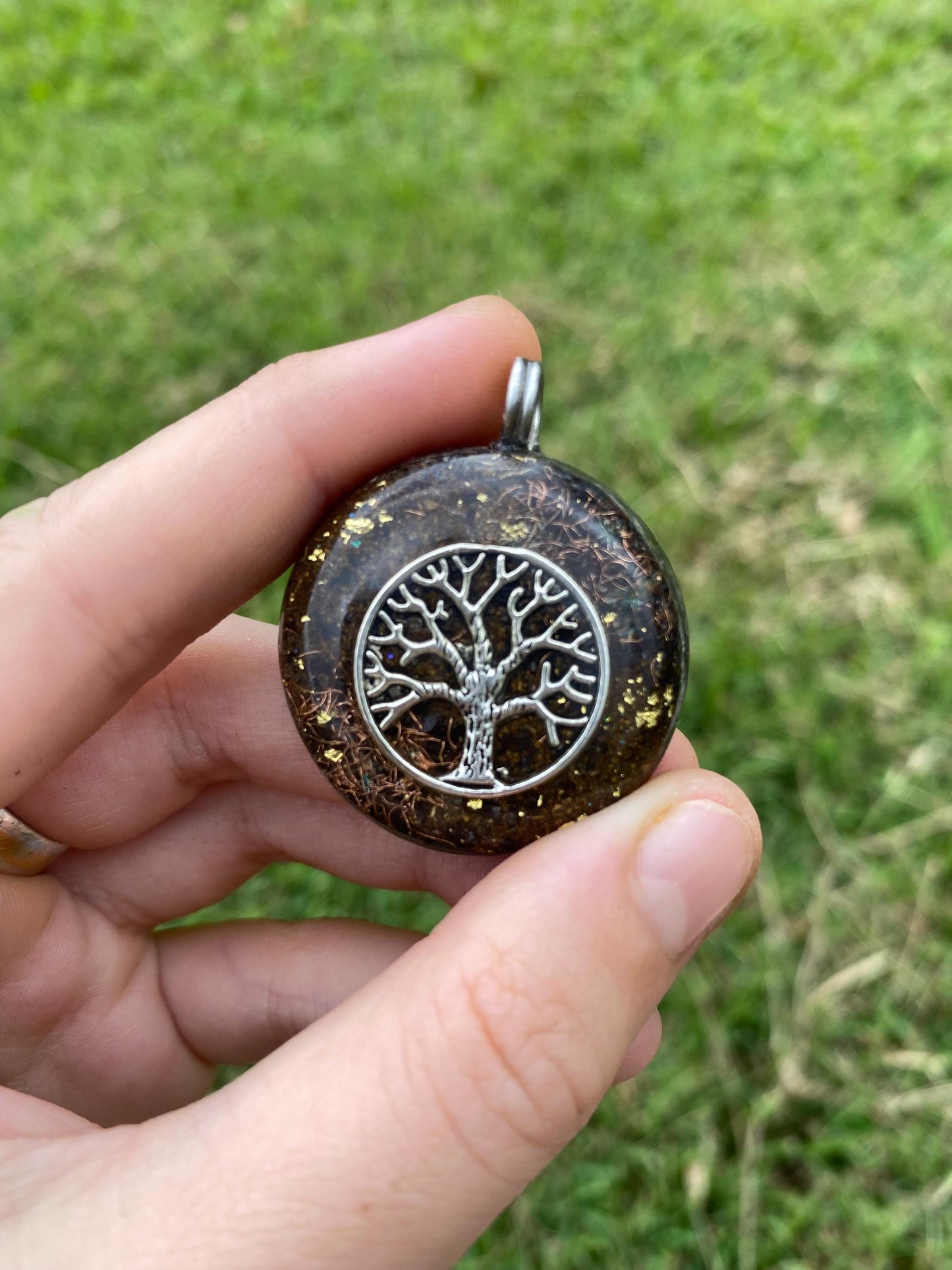 Tree of Life Orgone Pendant Necklace. TENSOR RING. Elite Shungite. Bronzite. EMF, 5G Protection. 24ct gold