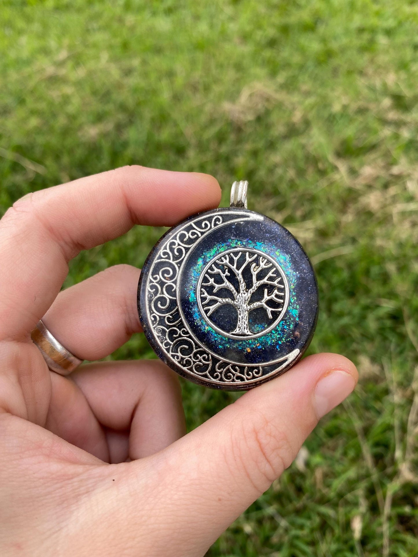 Tree Of Life Orgone Pendant Necklace. Made w Elite Shungite, Selenite & Blue Goldstone. Powerful. EMF Protection. 5G Protection. TENSOR RING