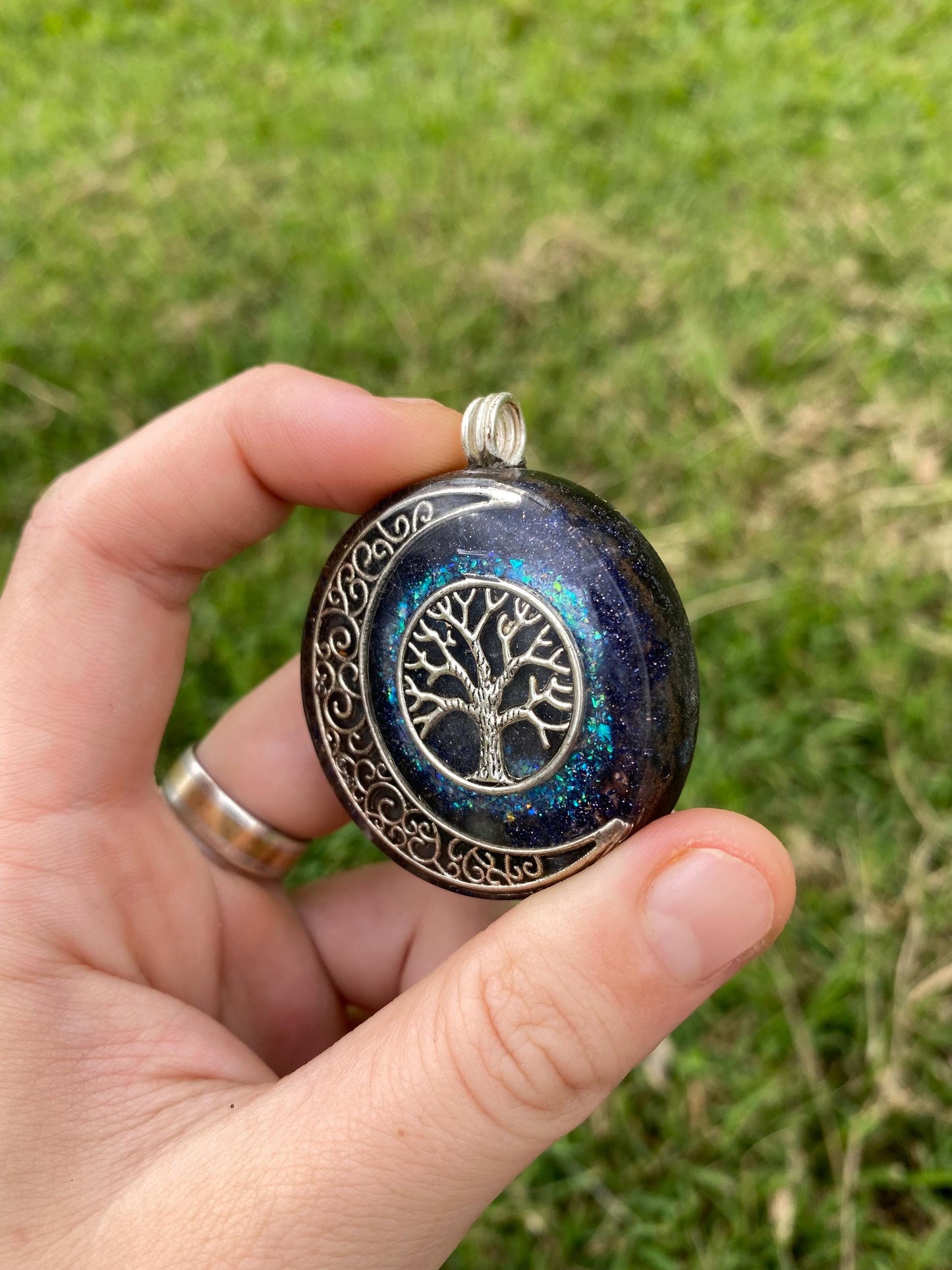 Tree Of Life Orgone Pendant Necklace. Made w Elite Shungite, Selenite & Blue Goldstone. Powerful. EMF Protection. 5G Protection. TENSOR RING