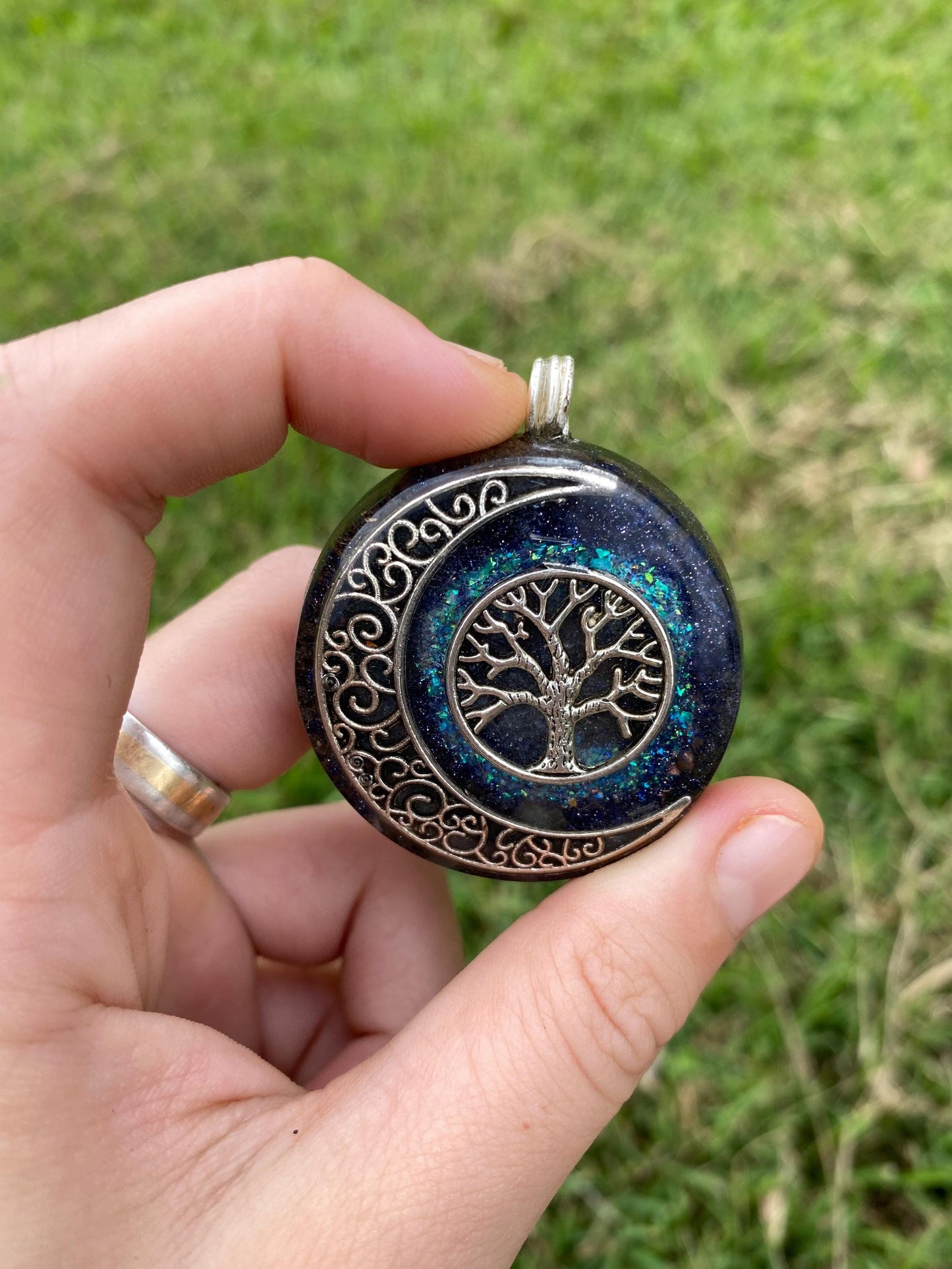 Tree Of Life Orgone Pendant Necklace. Made w Elite Shungite, Selenite & Blue Goldstone. Powerful. EMF Protection. 5G Protection. TENSOR RING