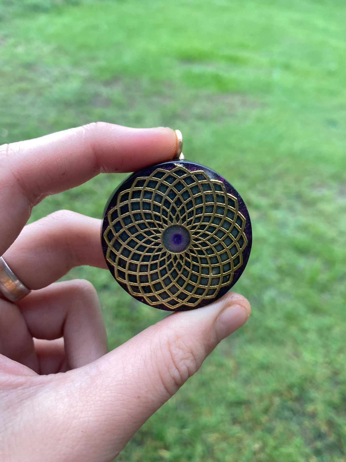 Torus. Pendant Necklace. Made w Elite Shungite, Selenite and Mica . Powerful. EMF Protection. 5G Protection. TENSOR RING. 24ct Gold
