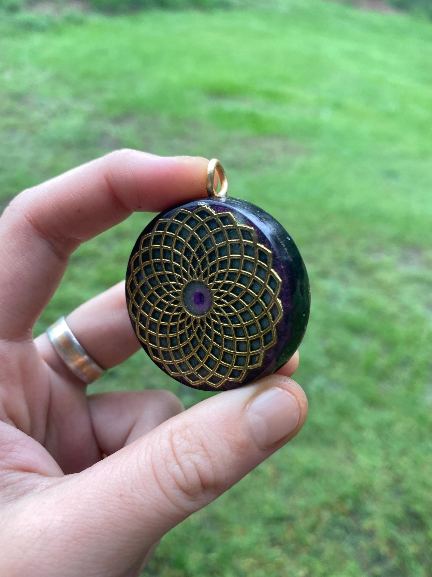 Torus. Pendant Necklace. Made w Elite Shungite, Selenite and Mica . Powerful. EMF Protection. 5G Protection. TENSOR RING. 24ct Gold