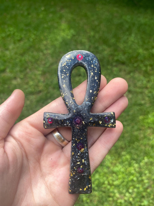 Ankh, Orgone. Made w Elite Shungite and Hematite. 24ct Gold. Powerful. EMF Protection. 5G Protection.