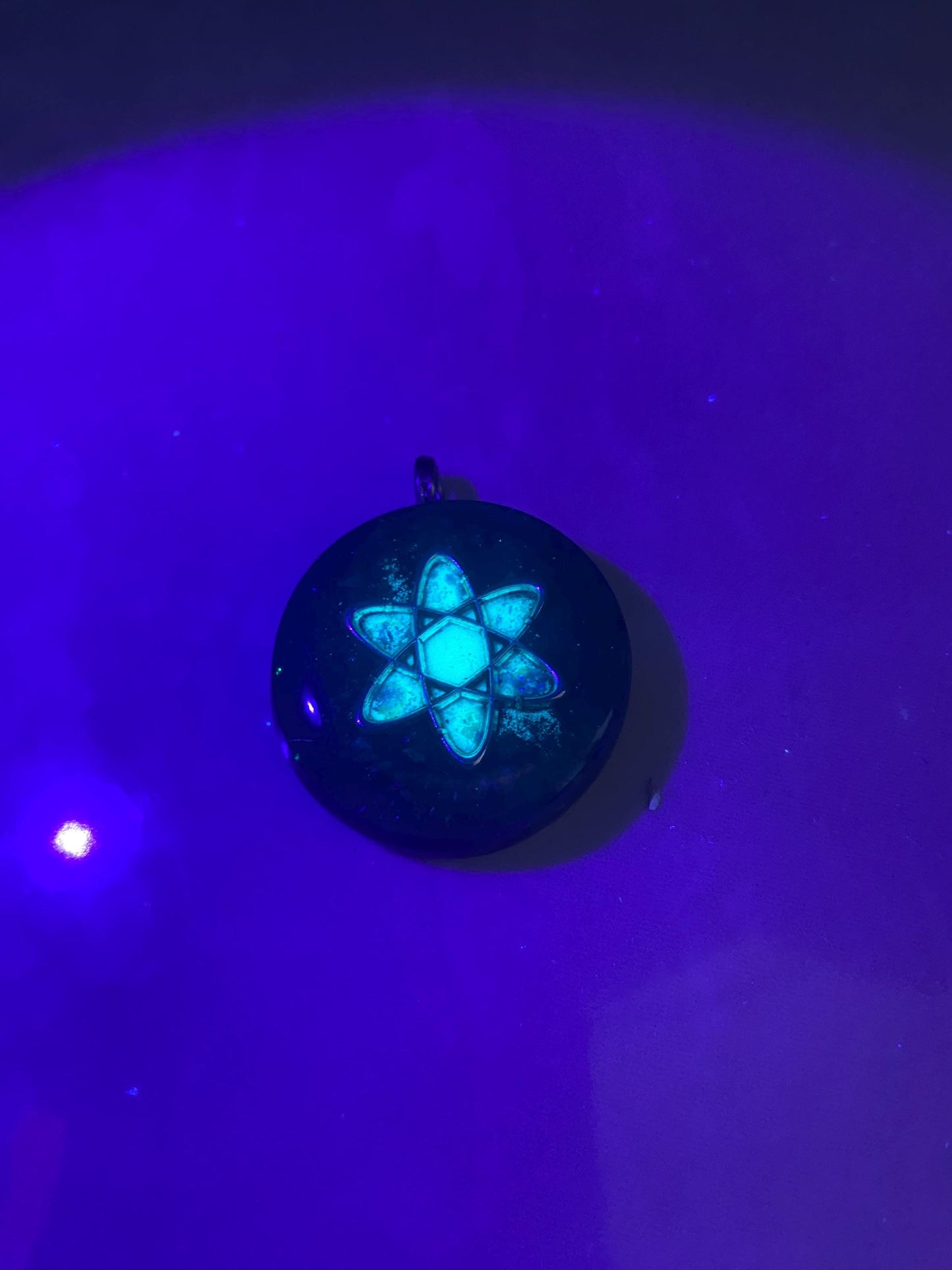 Carbon Atom, Orgone Pendant Necklace. Made w Elite Shungite and Malachite. Powerful. EMF Protection. 5G Protection. Glow in the dark!