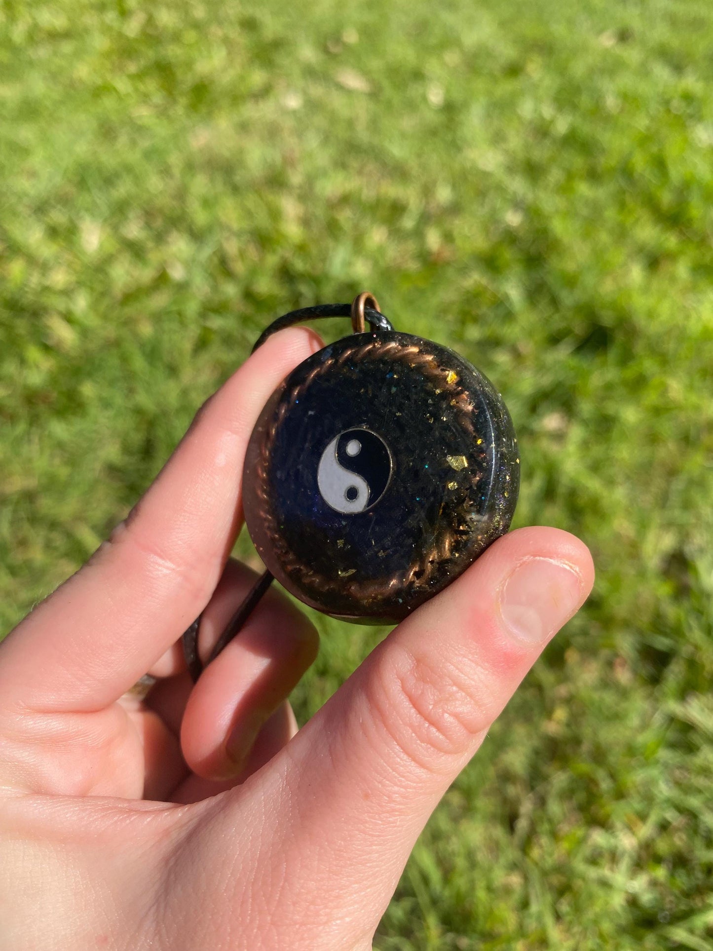 Yin Yang, Pendant Necklace. Made w Elite Shungite, 24ct Gold and Black Kyanite. Powerful. EMF Protection. 5G Protection. Tensor Ring.