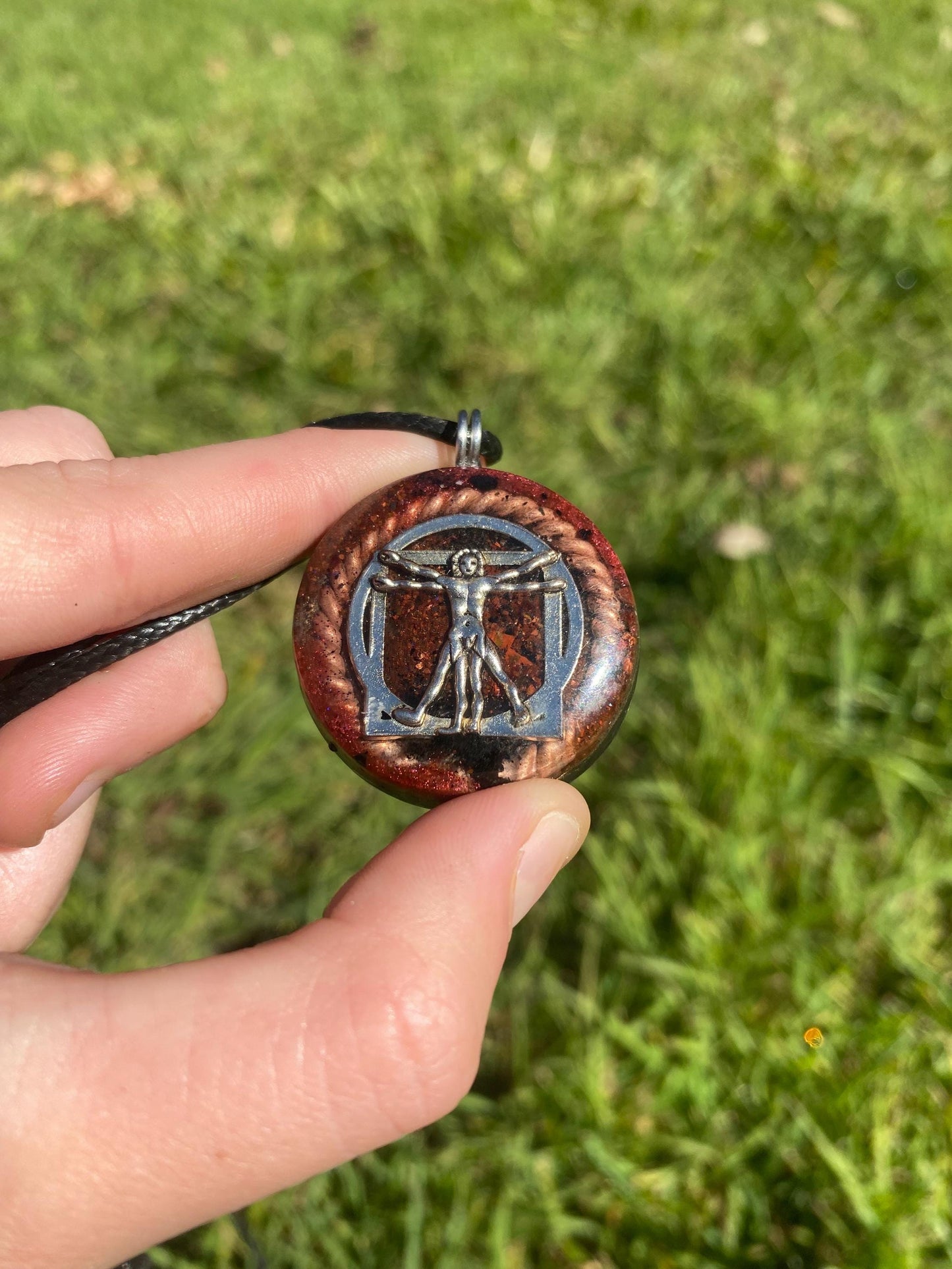 Vitruvian Man. Orgone Pendant Necklace. Made w Elite Shungite, Red Tigers Eye. Powerful.EMF Protection. 5G Protection. TENSOR RING