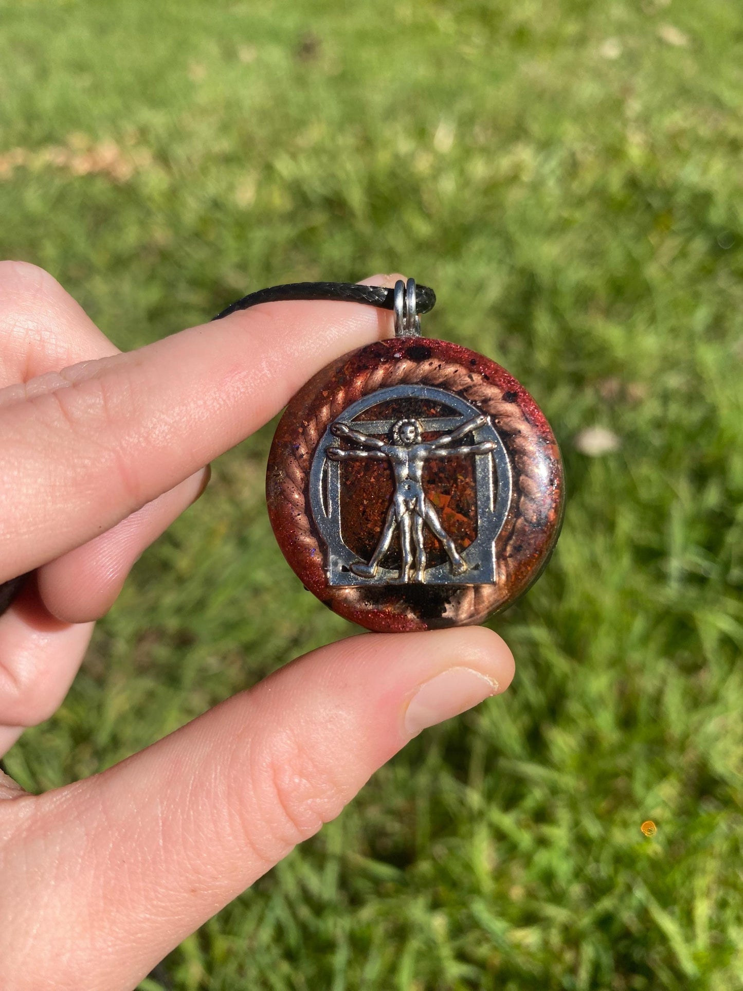 Vitruvian Man. Orgone Pendant Necklace. Made w Elite Shungite, Red Tigers Eye. Powerful.EMF Protection. 5G Protection. TENSOR RING
