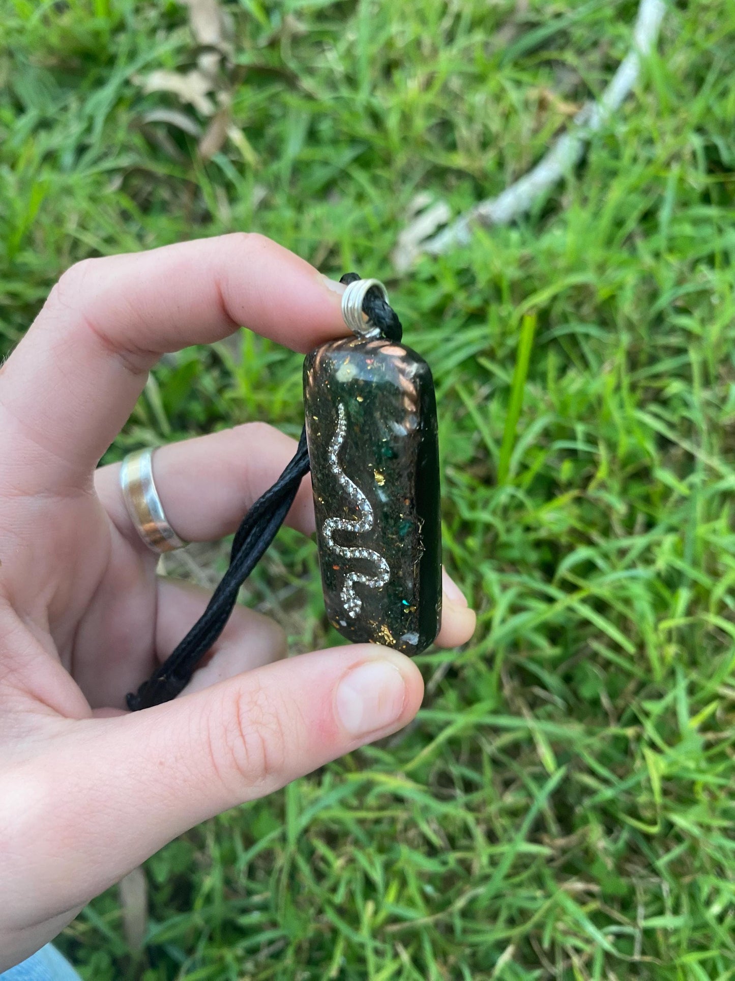 Snake. Orgone Pendant Necklace. Made w Elite Shungite, Fuchsite, 24ct Gold & Tensor Ring. Powerful. 5G Protection.
