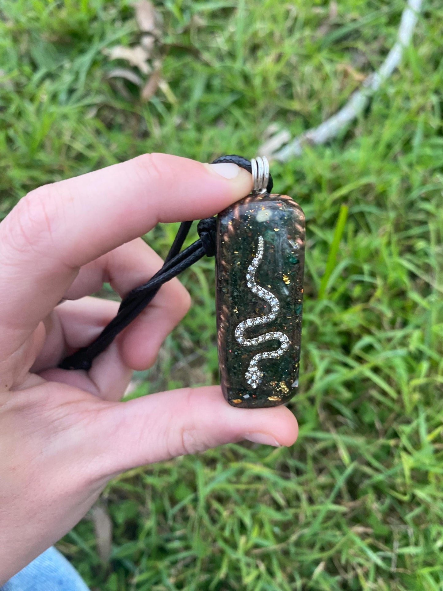 Snake. Orgone Pendant Necklace. Made w Elite Shungite, Fuchsite, 24ct Gold & Tensor Ring. Powerful. 5G Protection.