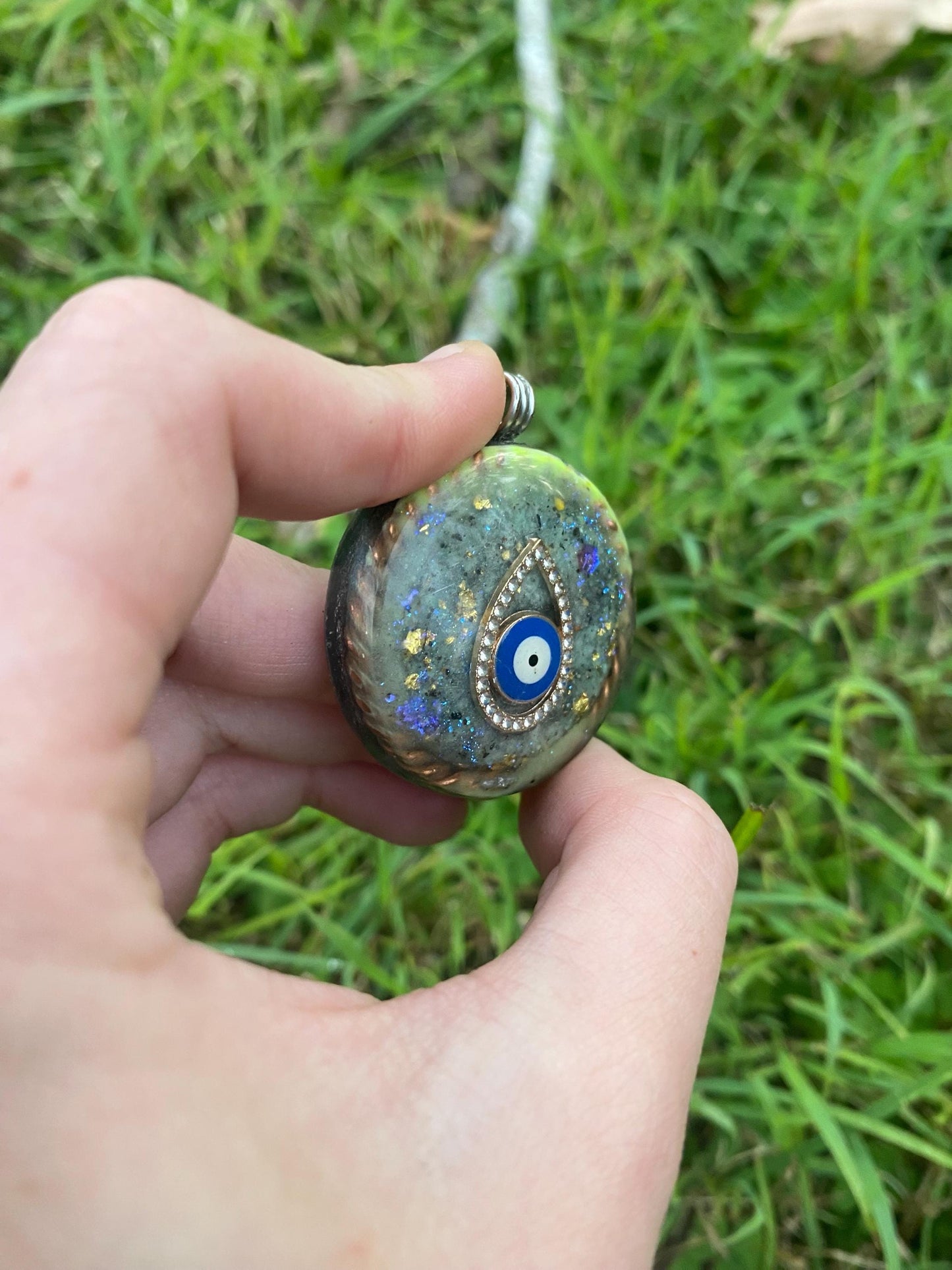 Glow in the dark Evil Eye. Pendant Necklace. Made w Elite Shungite and Amazonite. Tensor Ring. Powerful. EMF Protection. 5G Protection.