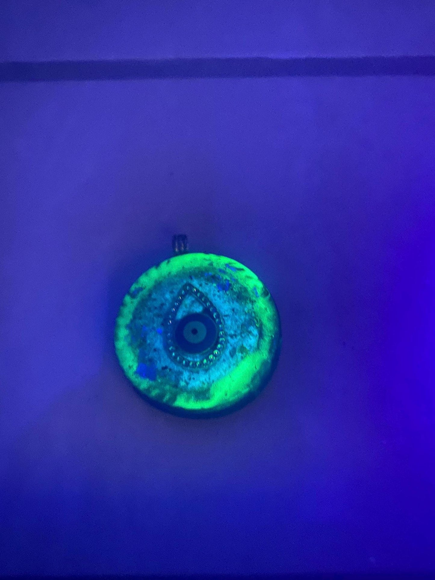 Glow in the dark Evil Eye. Pendant Necklace. Made w Elite Shungite and Amazonite. Tensor Ring. Powerful. EMF Protection. 5G Protection.