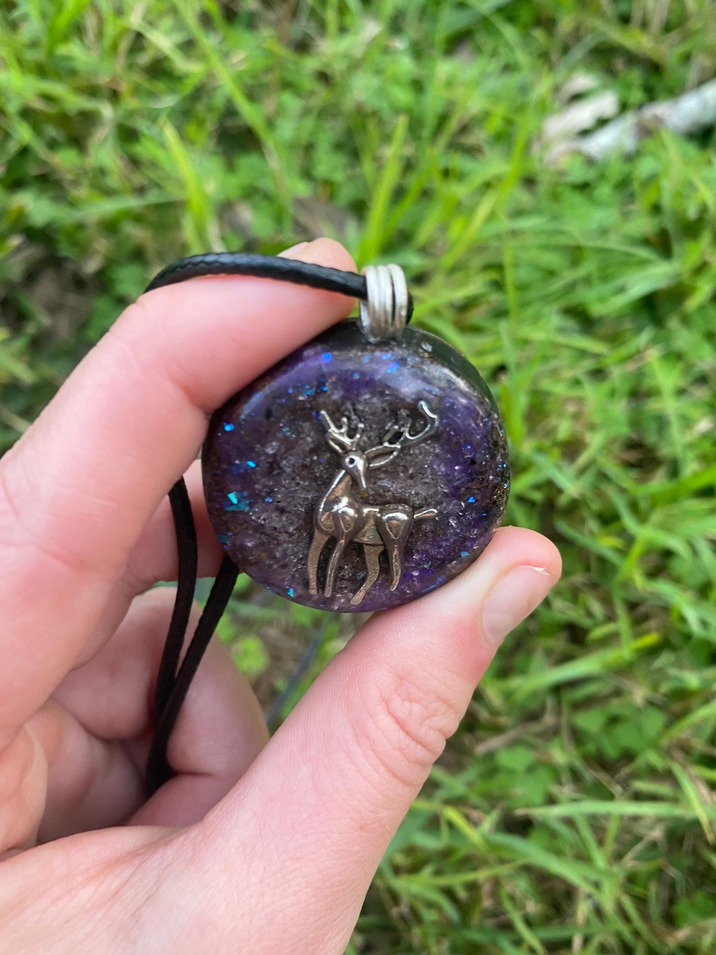 Deer. Pendant Necklace. Made w Elite Shungite and Amethyst. Tensor Ring. Powerful. EMF Protection. 5G Protection.