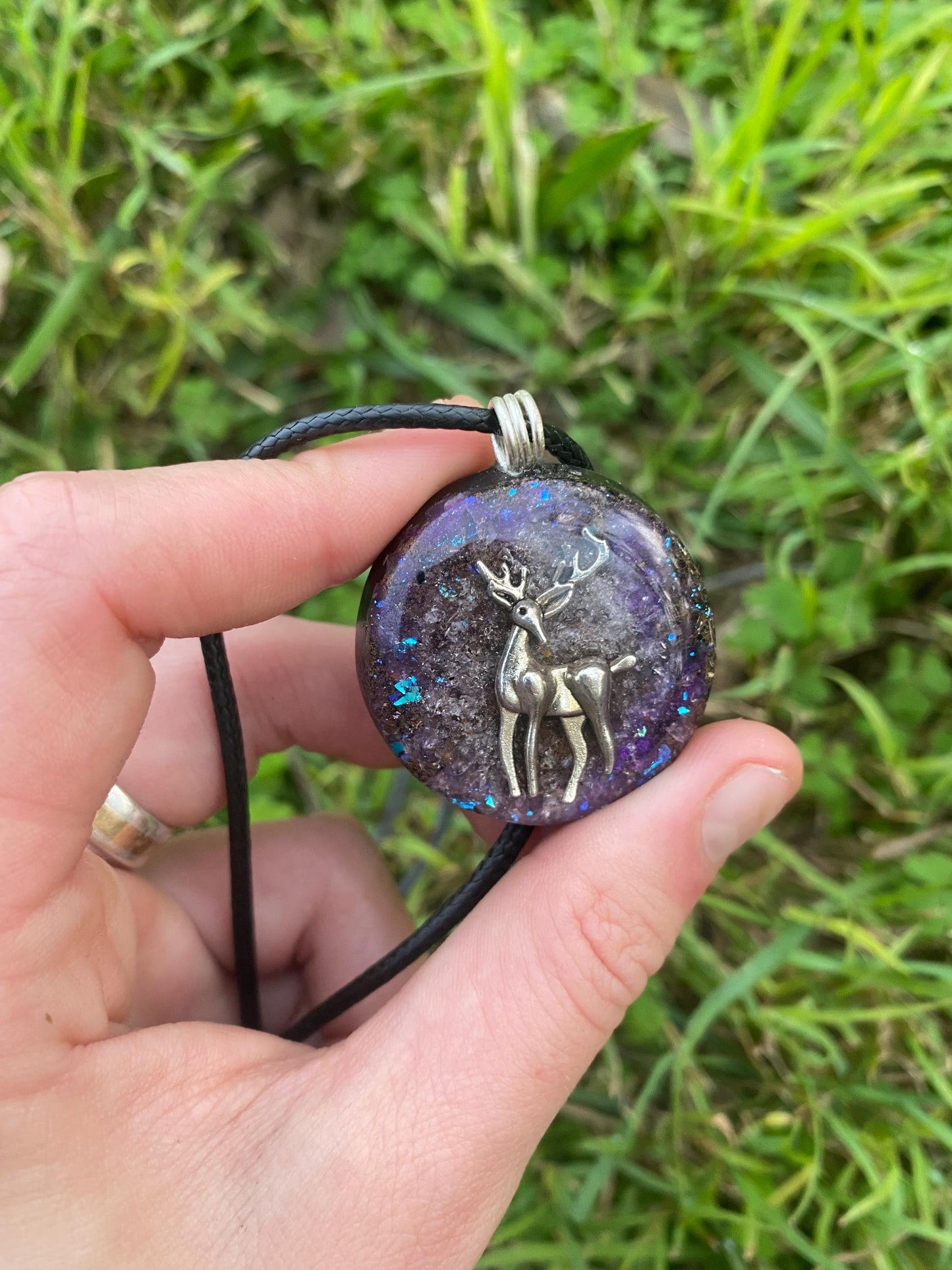 Deer. Pendant Necklace. Made w Elite Shungite and Amethyst. Tensor Ring. Powerful. EMF Protection. 5G Protection.
