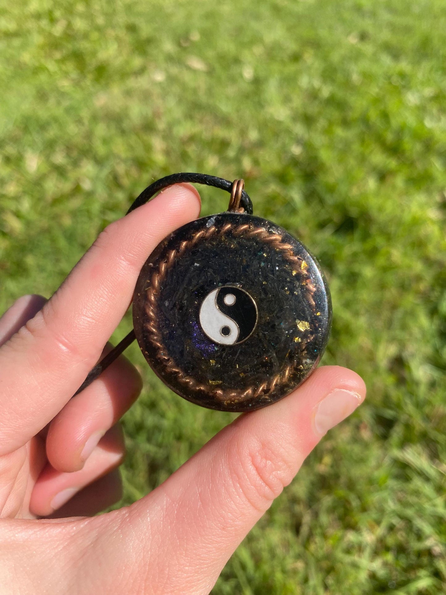 Yin Yang, Pendant Necklace. Made w Elite Shungite, 24ct Gold and Black Kyanite. Powerful. EMF Protection. 5G Protection. Tensor Ring.
