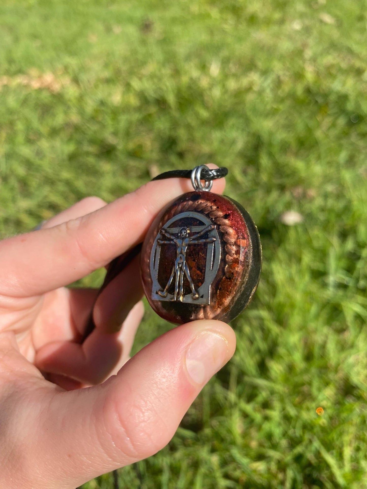 Vitruvian Man. Orgone Pendant Necklace. Made w Elite Shungite, Red Tigers Eye. Powerful.EMF Protection. 5G Protection. TENSOR RING