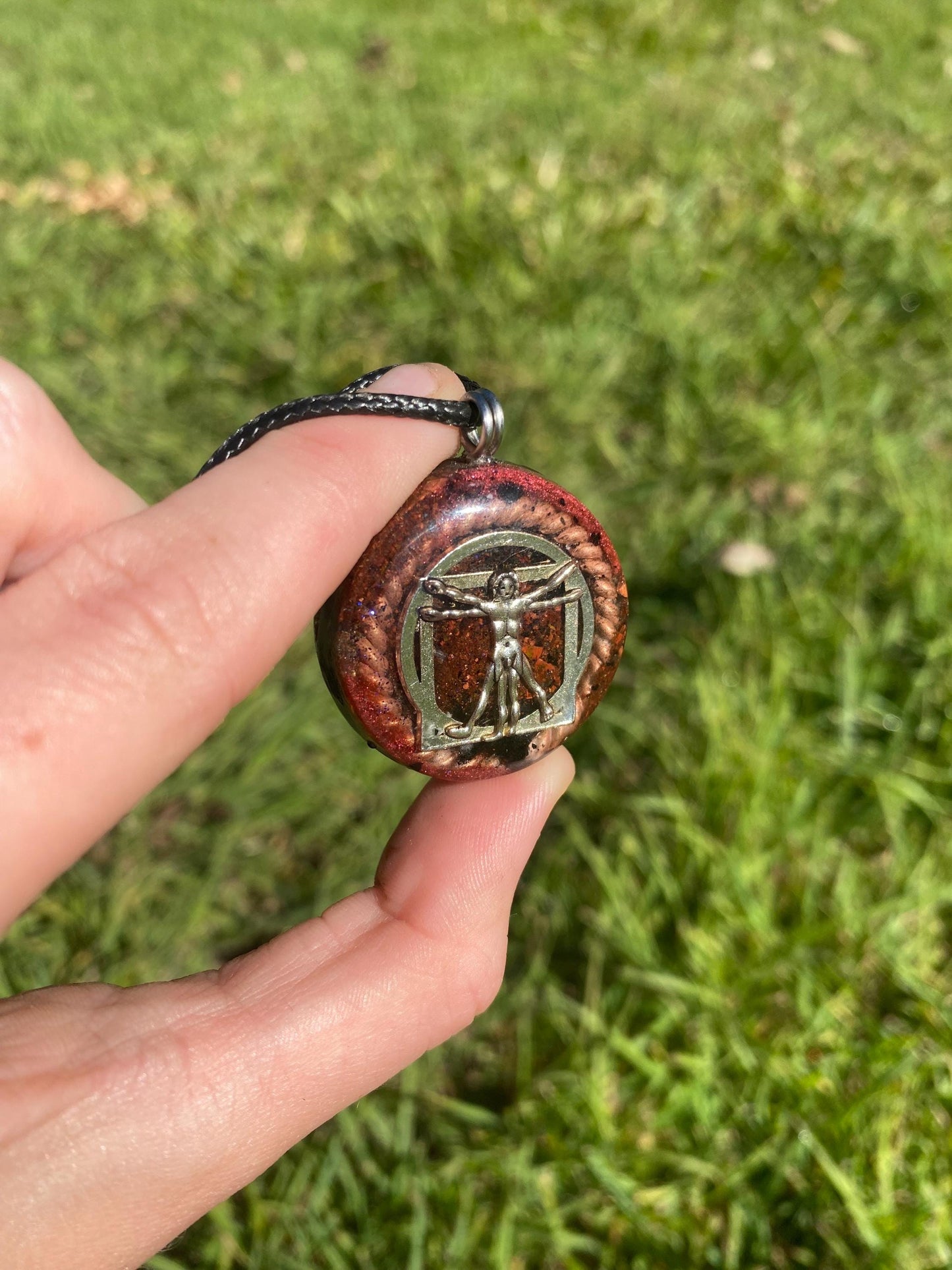 Vitruvian Man. Orgone Pendant Necklace. Made w Elite Shungite, Red Tigers Eye. Powerful.EMF Protection. 5G Protection. TENSOR RING