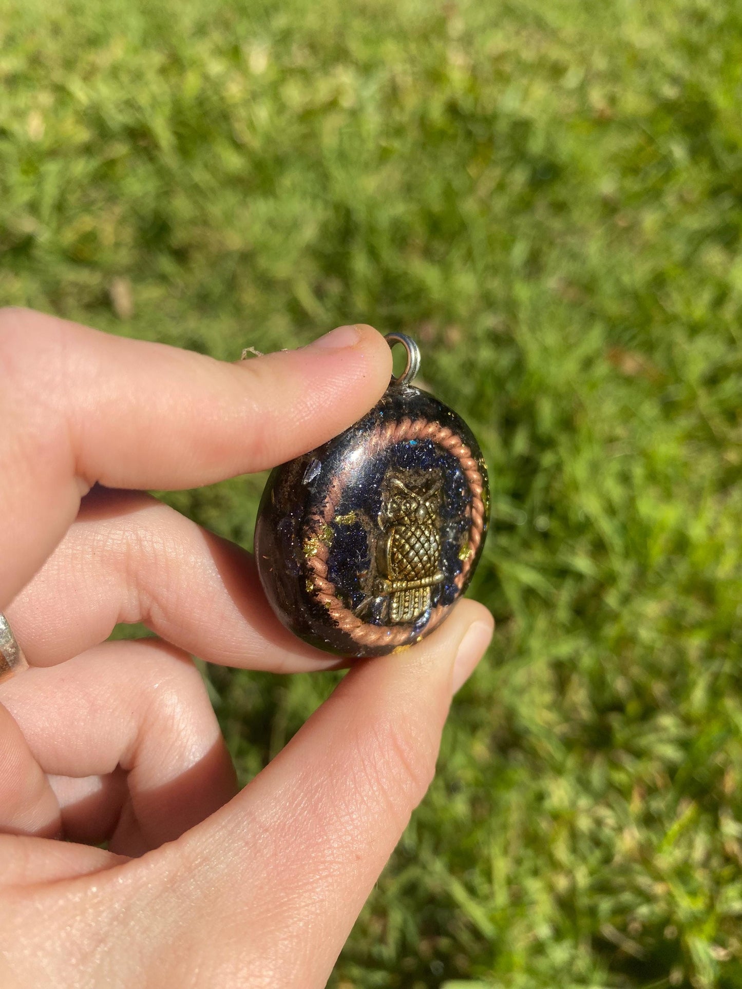 Owl. Orgone Pendant Necklace. Made w Elite Shungite, Selenite & Blue Goldstone. Powerful. EMF Protection. 5G Protection. TENSOR RING