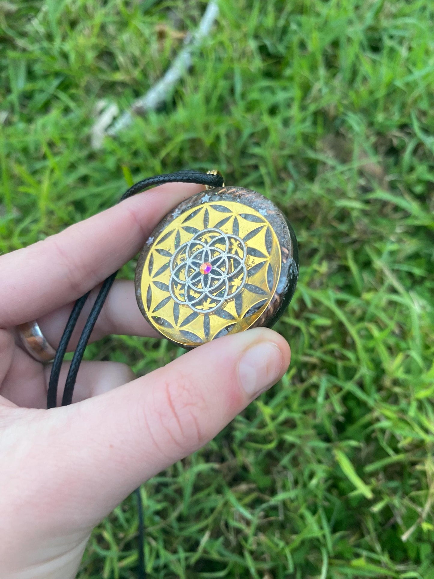 Seed Of Life. Orgone Pendant Necklace. Made w Rainbow Moonstone, Elite Shungite, & Tensor Ring. Powerful. 5G Protection.
