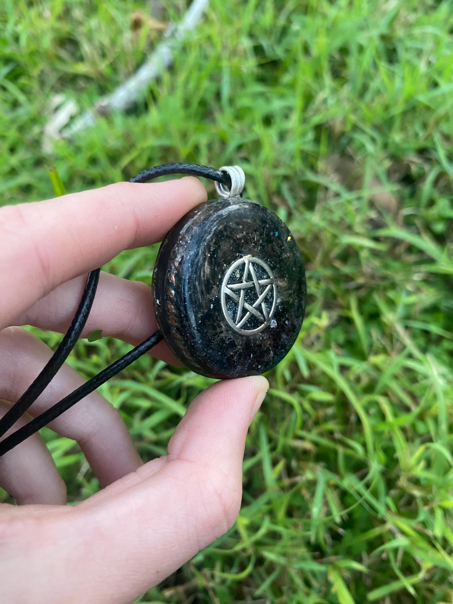 Pentagram Pendant Necklace. Made w Elite Shungite, Selenite and Mica. Powerful. EMF Protection. 5G Protection. TENSOR RING