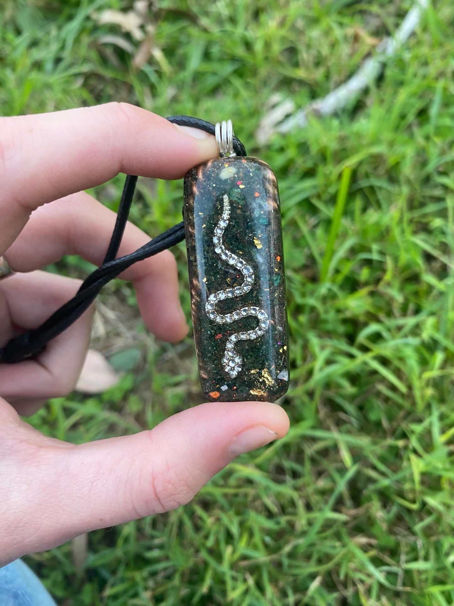 Snake. Orgone Pendant Necklace. Made w Elite Shungite, Fuchsite, 24ct Gold & Tensor Ring. Powerful. 5G Protection.