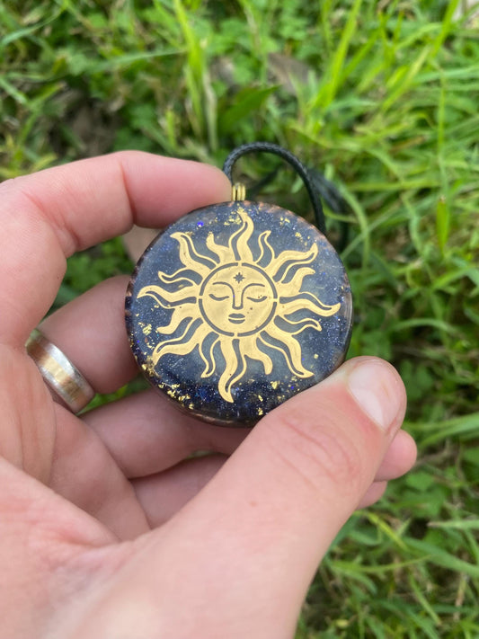 Sun Goddess. Orgone Pendant Necklace. Made w Elite Shungite, Selenite & Blue Goldstone. Powerful. EMF Protection. 5G Protection. TENSOR RING