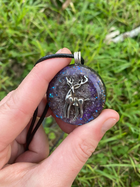 Deer. Pendant Necklace. Made w Elite Shungite and Amethyst. Tensor Ring. Powerful. EMF Protection. 5G Protection.