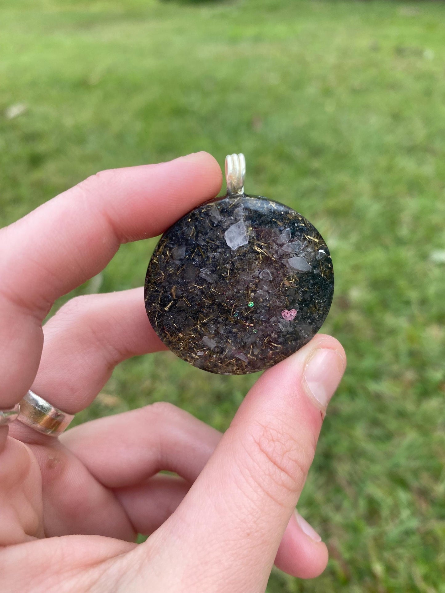 Butterfly. Pendant Necklace. Made w rose quartz, Elite Shungite, & Tensor Ring. Powerful. Emf Protection.